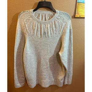 Express Heather Cream Corsage Lace Crew Neck Sweater NWT